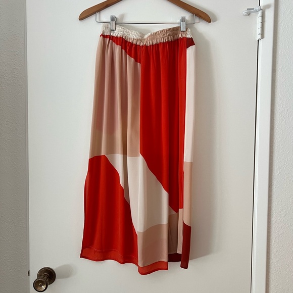 Ali Golden Dresses & Skirts - Ali Golden Red Color-Block Sheer Silk Skirt